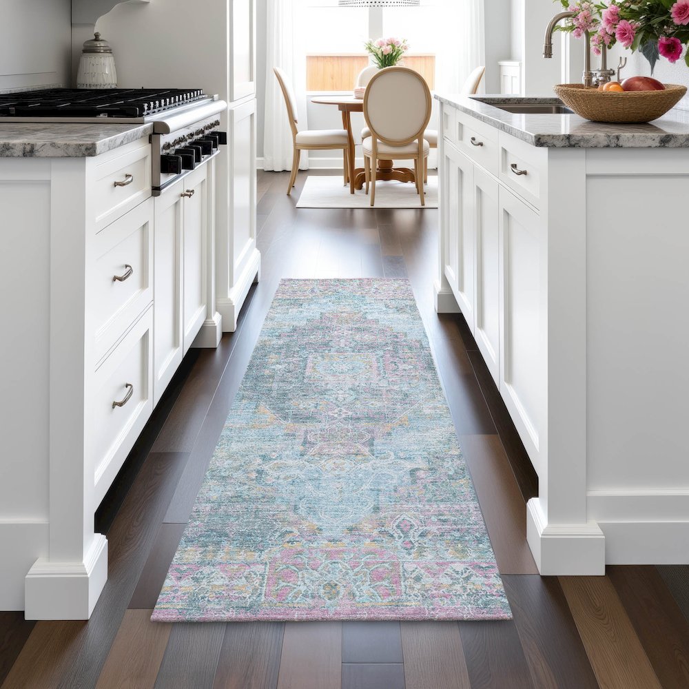 Machine Washable Indoor/Outdoor Chantille ACN2140 Blue 2'3" x 7'6" Runner Rug. Picture 5