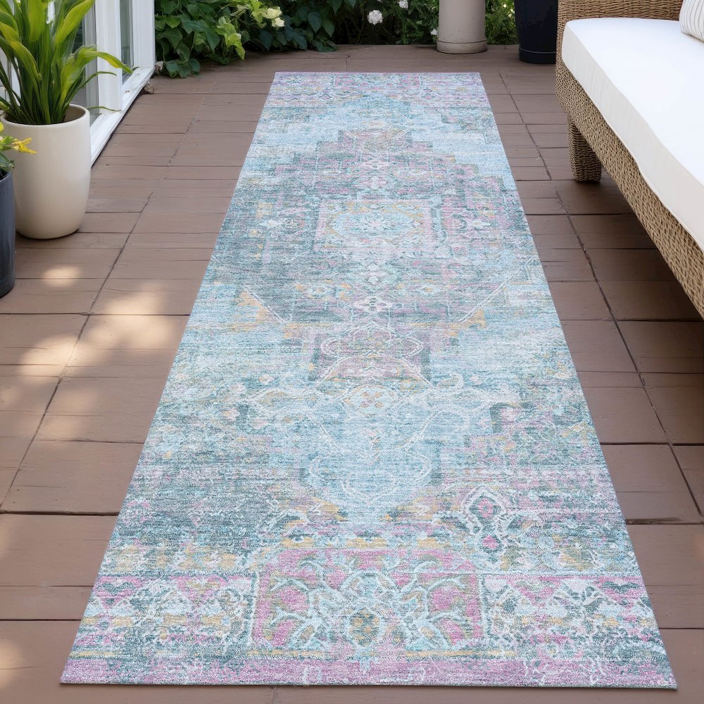 Machine Washable Indoor/Outdoor Chantille ACN2140 Blue 2'3" x 7'6" Runner Rug. Picture 6