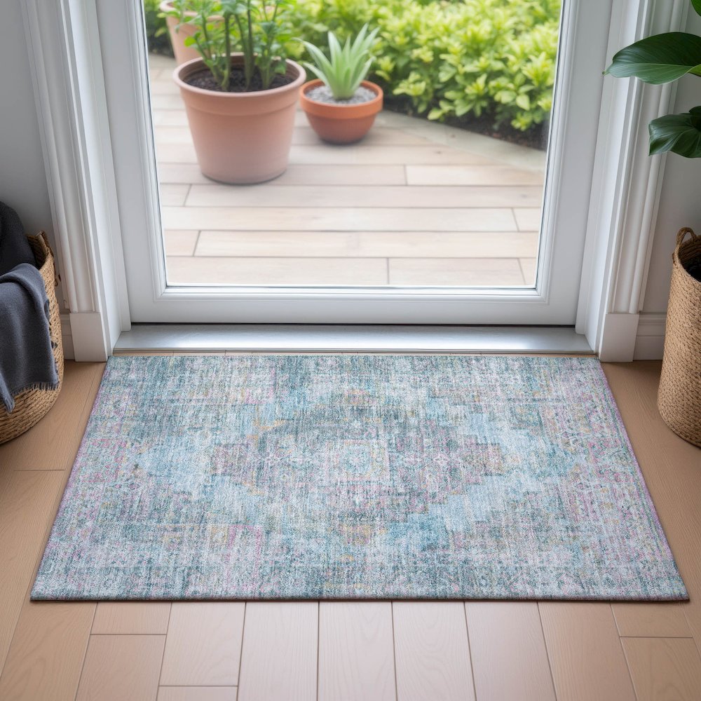 Machine Washable Indoor/Outdoor Chantille ACN2140 Blue 1'8" x 2'6" Rug. Picture 5