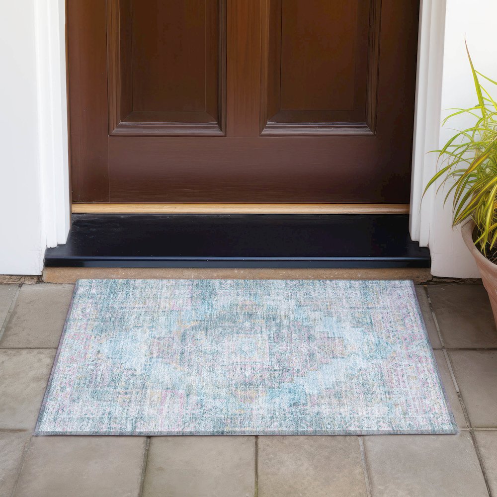 Machine Washable Indoor/Outdoor Chantille ACN2140 Blue 1'8" x 2'6" Rug. Picture 6
