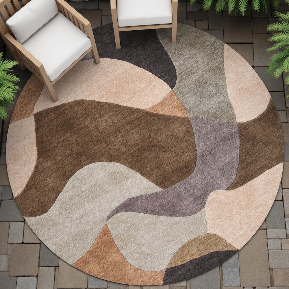 Machine Washable Indoor/Outdoor Chantille ACN2141 Chocolate 8' x 8' Round Rug. Picture 6