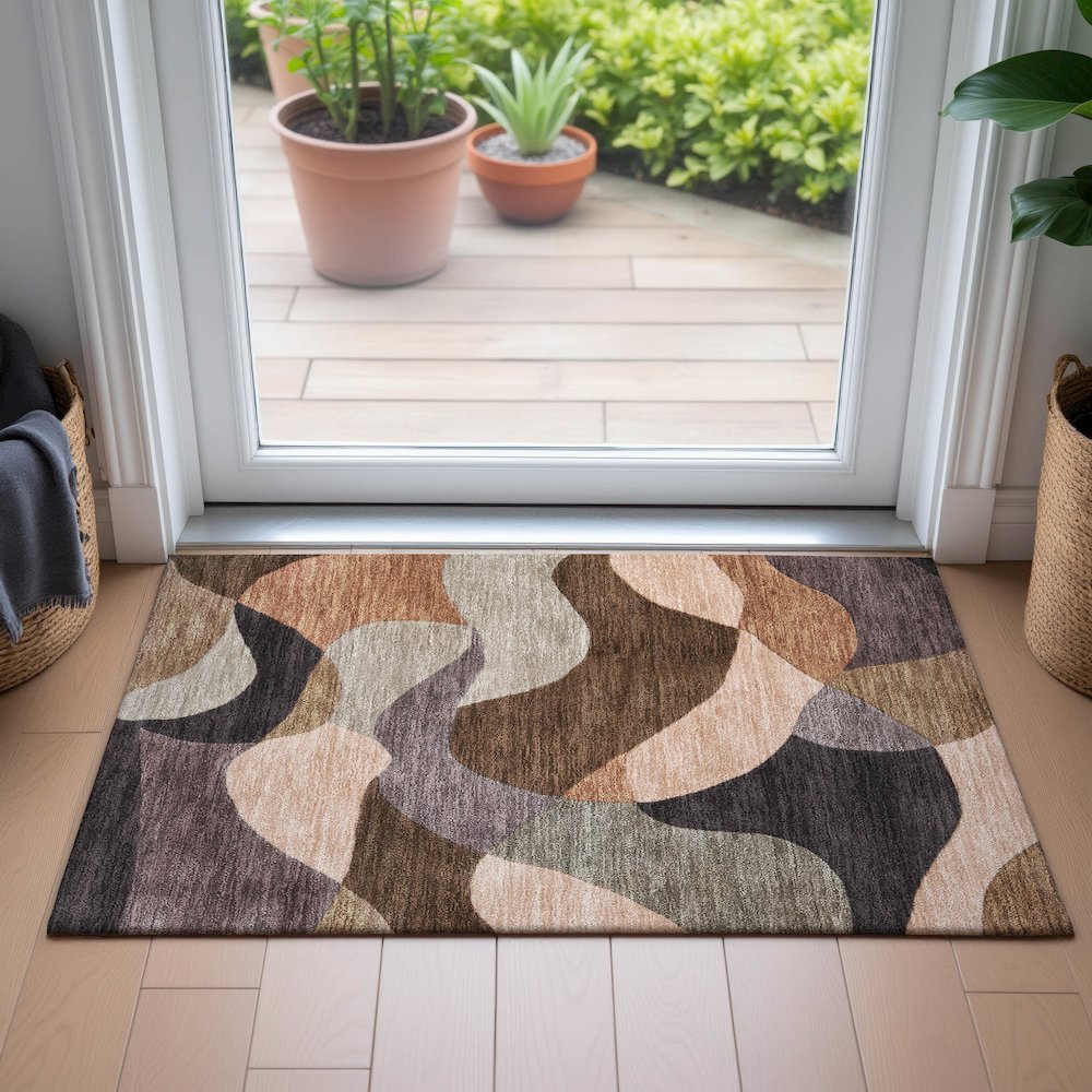 Machine Washable Indoor/Outdoor Chantille ACN2141 Chocolate 1'8" x 2'6" Rug. Picture 5