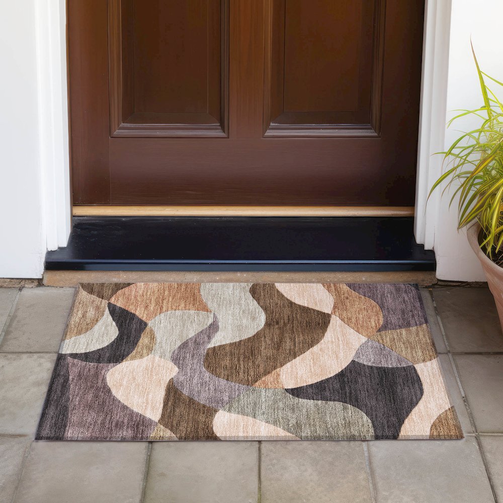 Machine Washable Indoor/Outdoor Chantille ACN2141 Chocolate 1'8" x 2'6" Rug. Picture 6