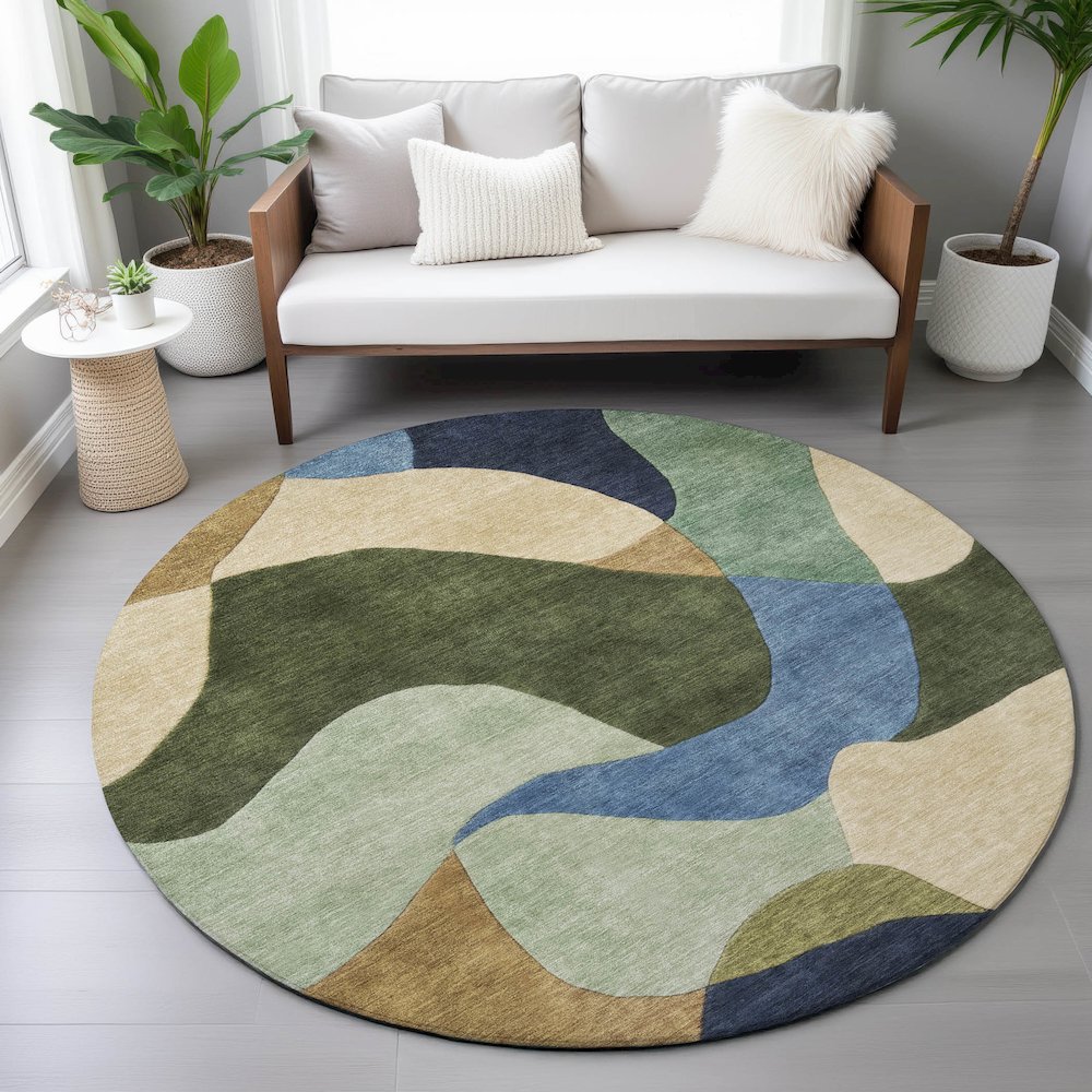 Machine Washable Indoor/Outdoor Chantille ACN2141 Green 8' x 8' Round Rug. Picture 5