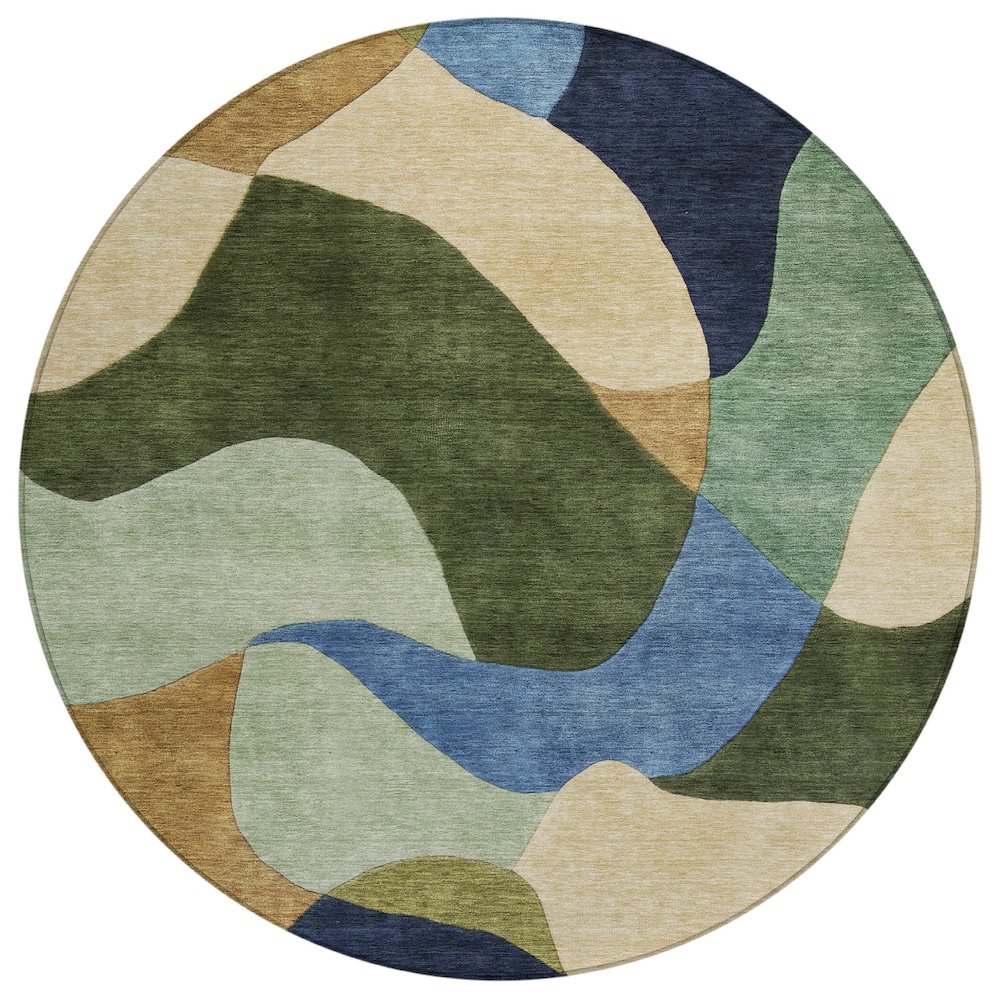 Machine Washable Indoor/Outdoor Chantille ACN2141 Green 8' x 8' Round Rug. Picture 1