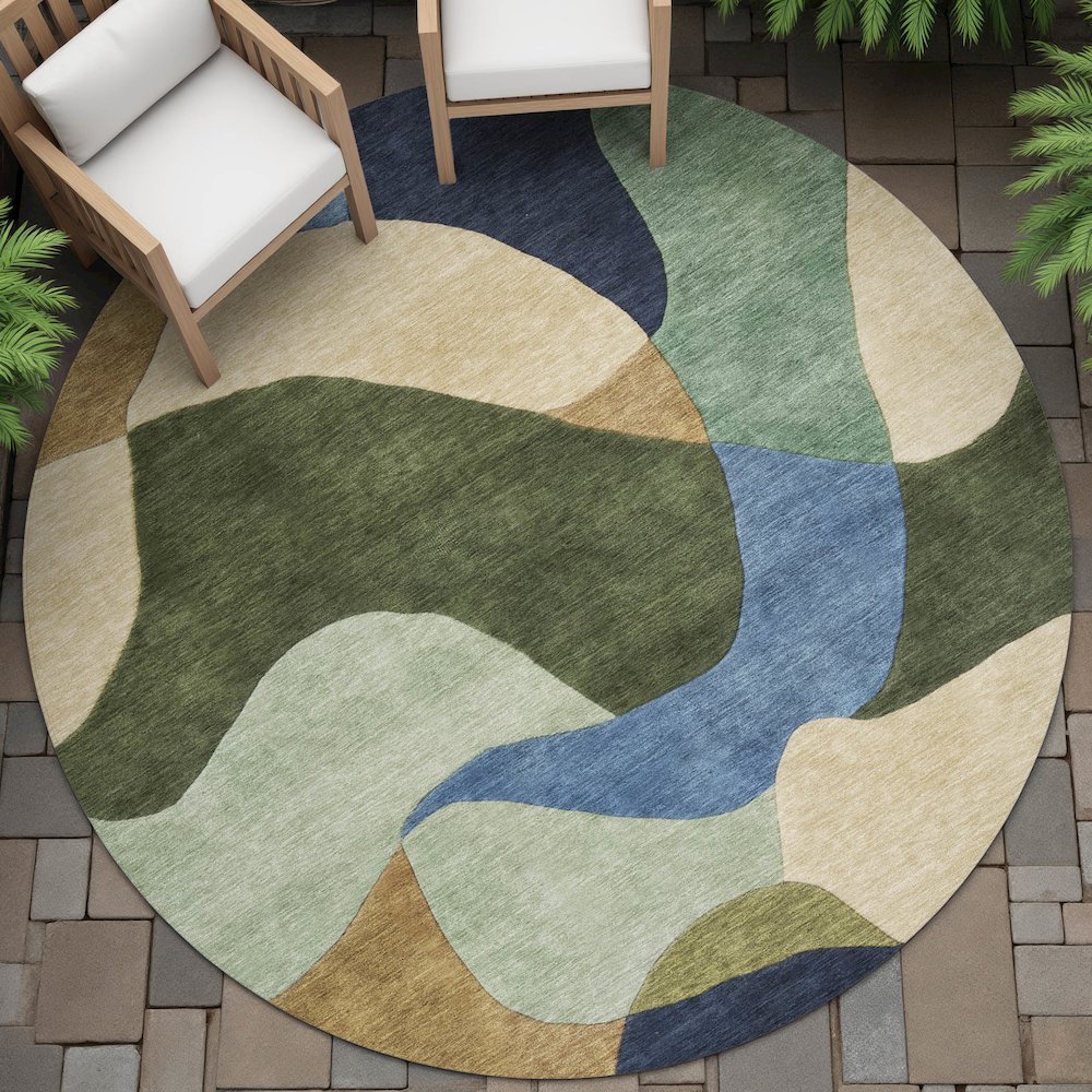 Machine Washable Indoor/Outdoor Chantille ACN2141 Green 8' x 8' Round Rug. Picture 6