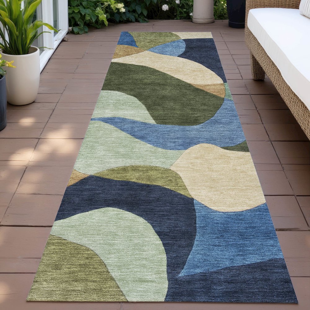 Machine Washable Indoor/Outdoor Chantille ACN2141 Green 2'3" x 7'6" Runner Rug. Picture 6