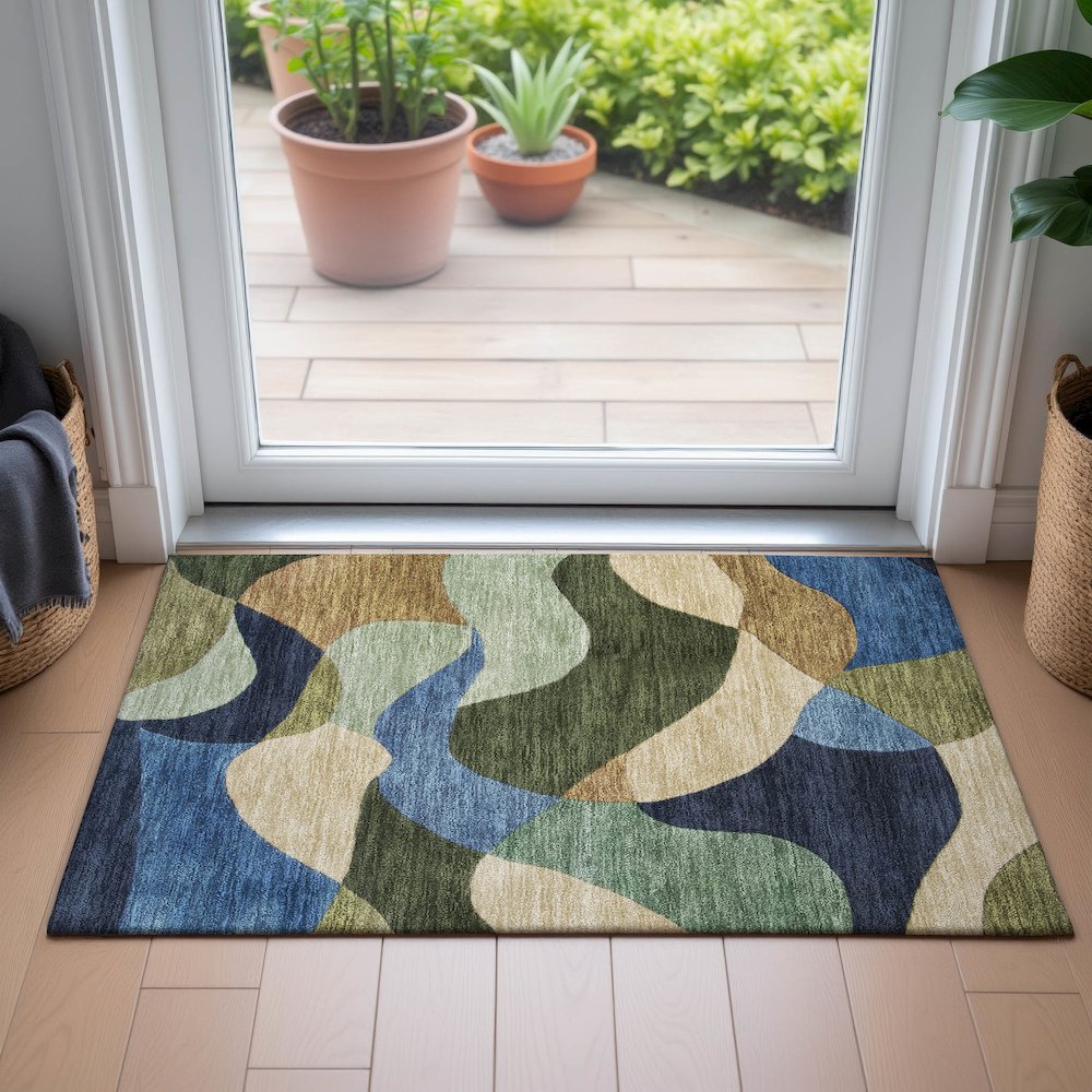 Machine Washable Indoor/Outdoor Chantille ACN2141 Green 1'8" x 2'6" Rug. Picture 5