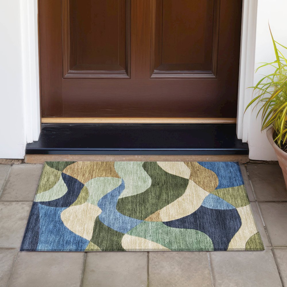 Machine Washable Indoor/Outdoor Chantille ACN2141 Green 1'8" x 2'6" Rug. Picture 6