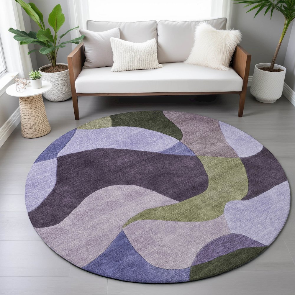 Machine Washable Indoor/Outdoor Chantille ACN2141 Purple 8' x 8' Round Rug. Picture 5