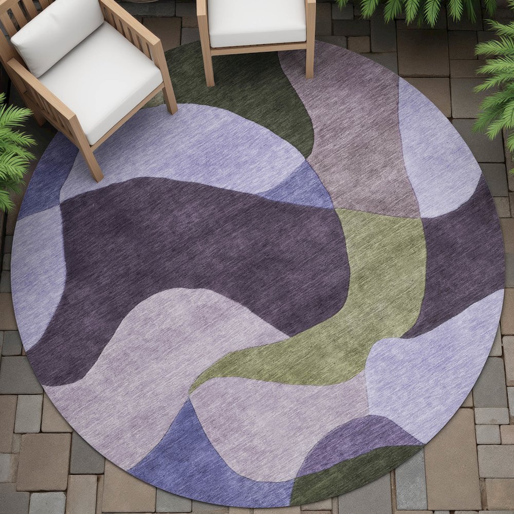 Machine Washable Indoor/Outdoor Chantille ACN2141 Purple 8' x 8' Round Rug. Picture 6