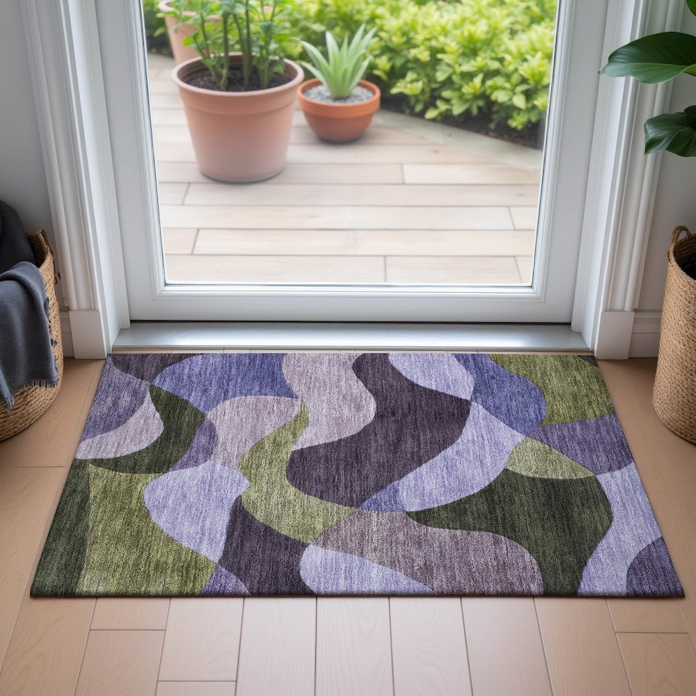 Machine Washable Indoor/Outdoor Chantille ACN2141 Purple 1'8" x 2'6" Rug. Picture 5