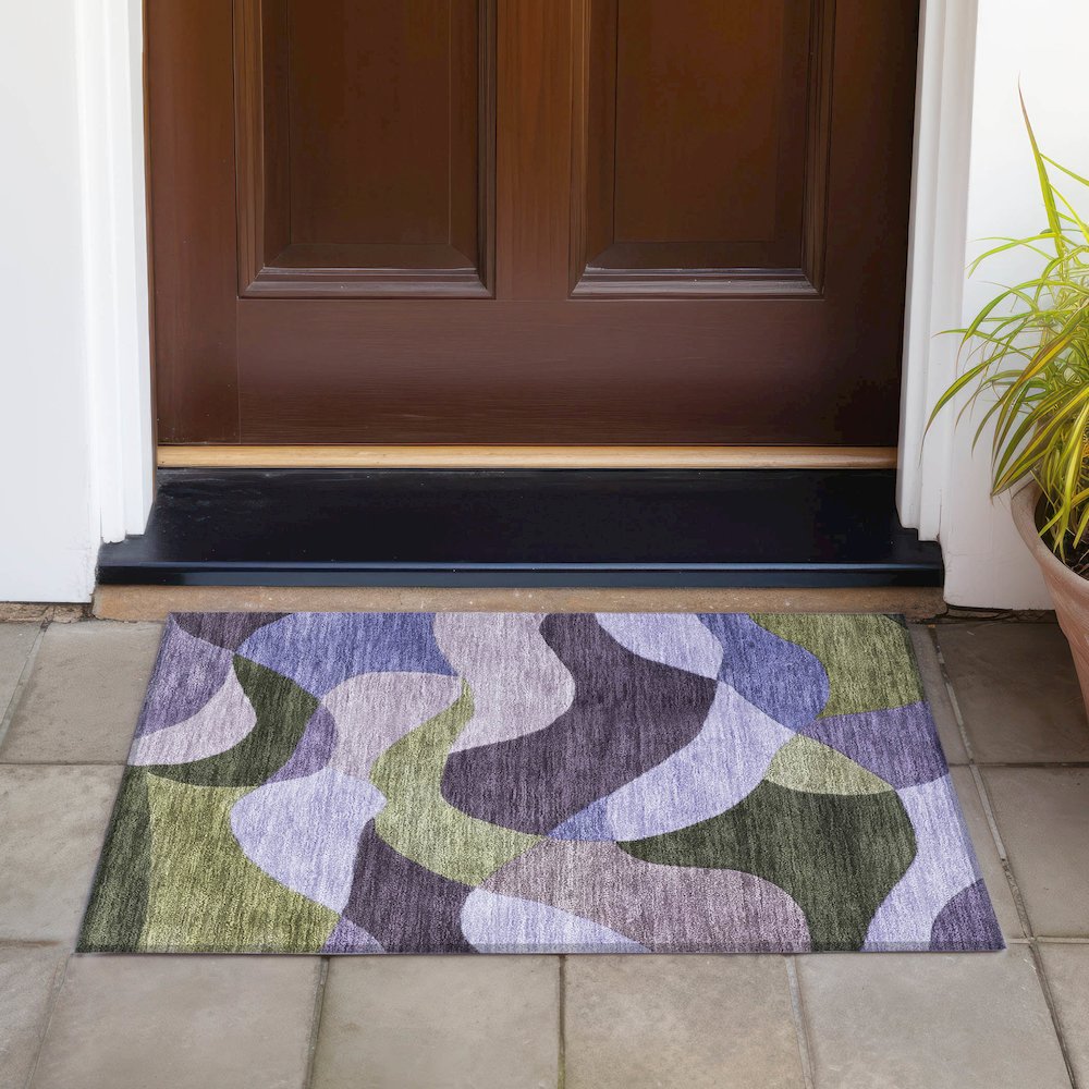 Machine Washable Indoor/Outdoor Chantille ACN2141 Purple 1'8" x 2'6" Rug. Picture 6