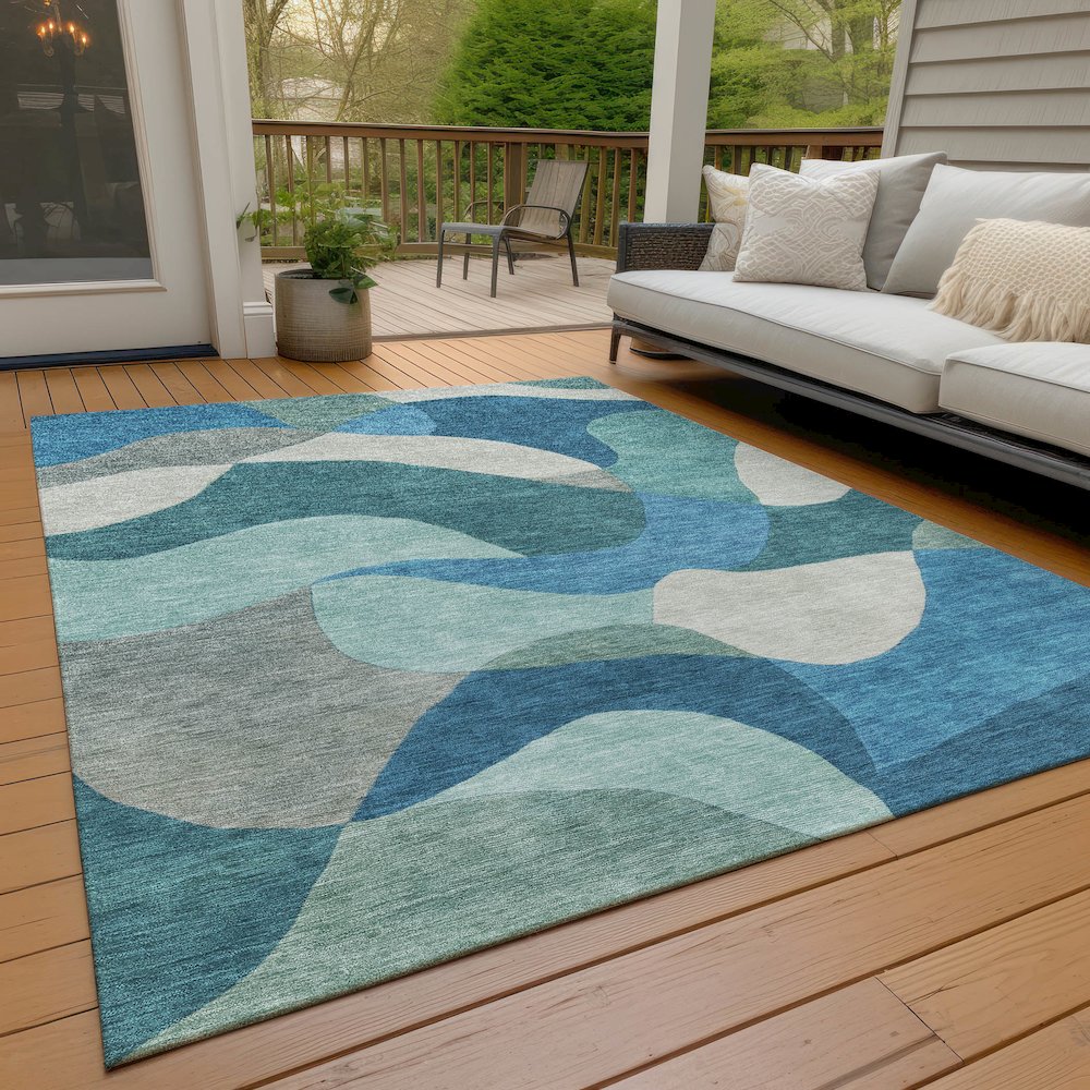 Machine Washable Indoor/Outdoor Chantille ACN2141 Teal 2'6" x 3'10" Rug. Picture 7