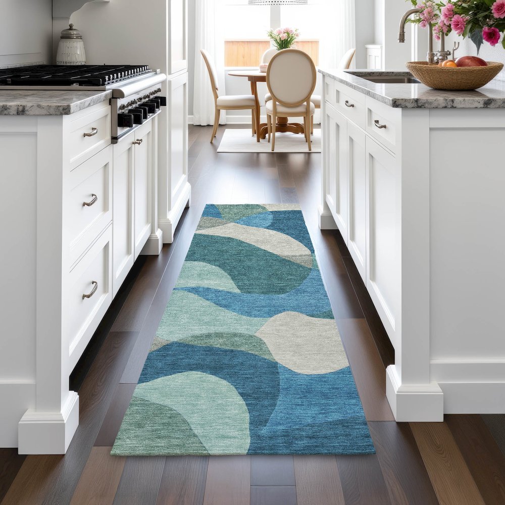 Machine Washable Indoor/Outdoor Chantille ACN2141 Teal 2'3" x 7'6" Runner Rug. Picture 5