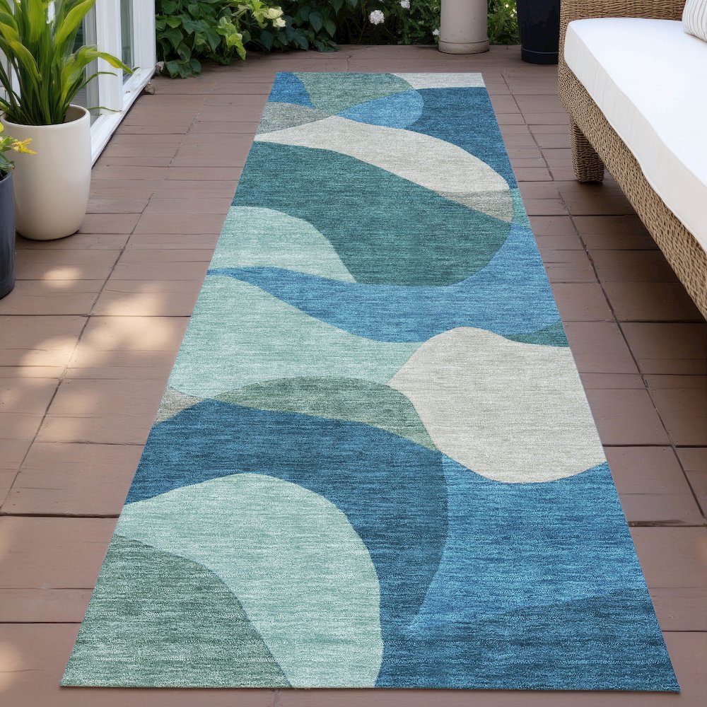 Machine Washable Indoor/Outdoor Chantille ACN2141 Teal 2'3" x 7'6" Runner Rug. Picture 6