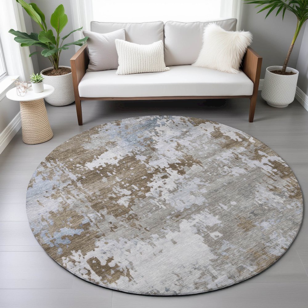 Machine Washable Indoor/Outdoor Chantille ACN2142 Chocolate 8' x 8' Round Rug. Picture 5