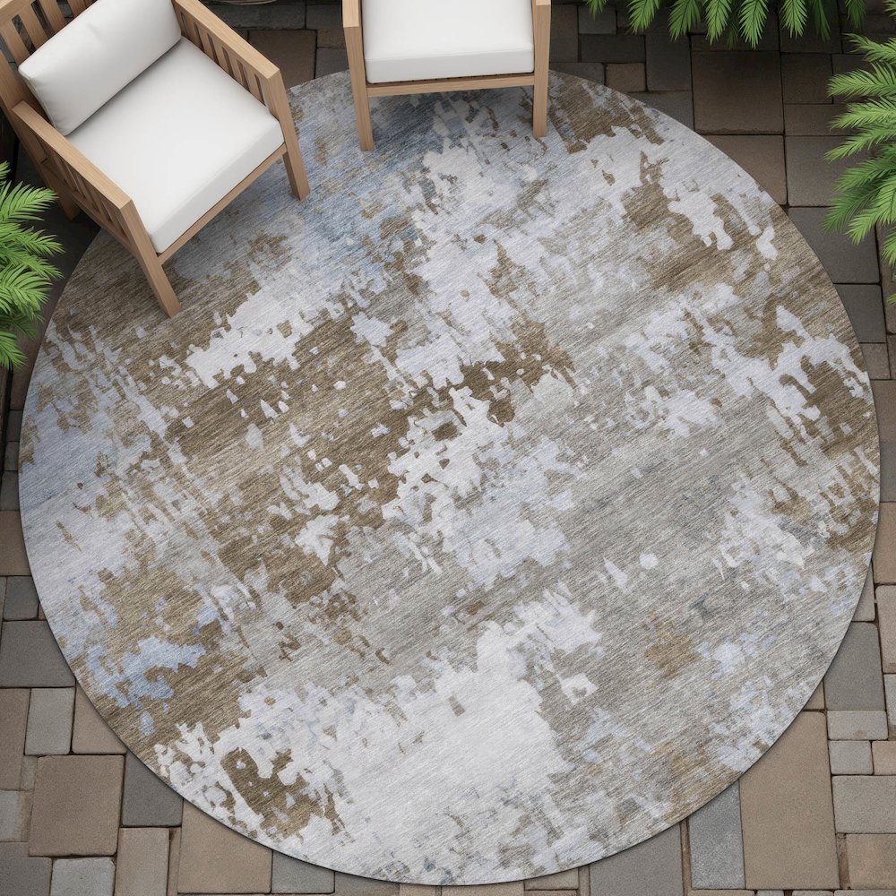 Machine Washable Indoor/Outdoor Chantille ACN2142 Chocolate 8' x 8' Round Rug. Picture 6