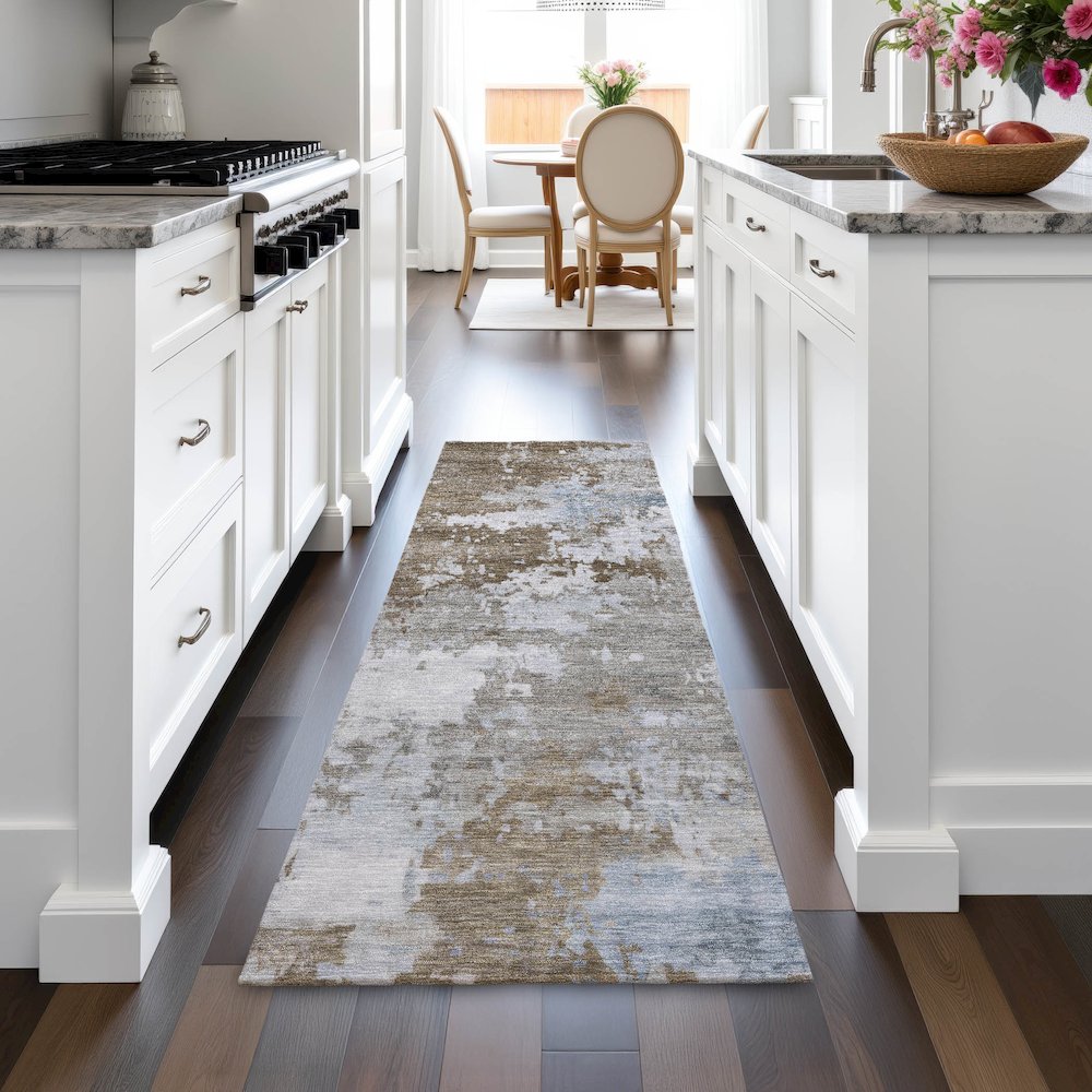 Machine Washable Indoor/Outdoor Chantille ACN2142 Chocolate 2'3"x7'6" Runner Rug. Picture 5