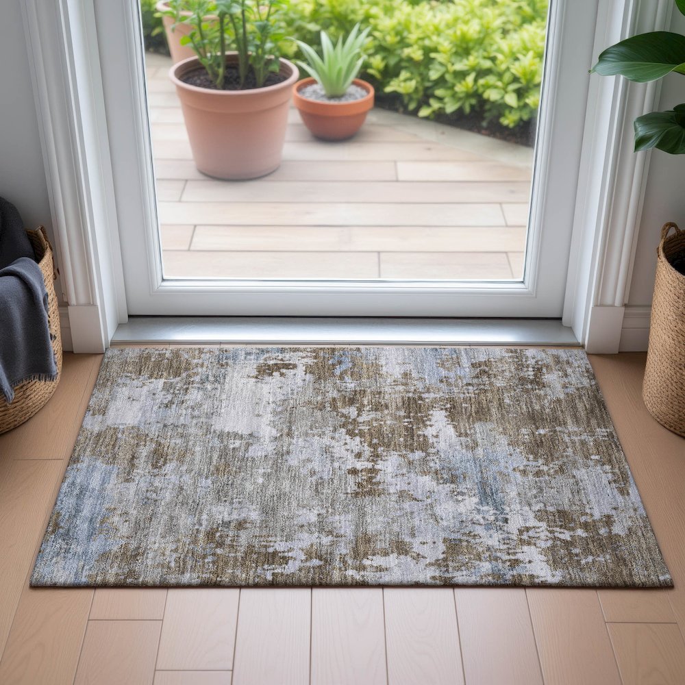 Machine Washable Indoor/Outdoor Chantille ACN2142 Chocolate 1'8" x 2'6" Rug. Picture 5