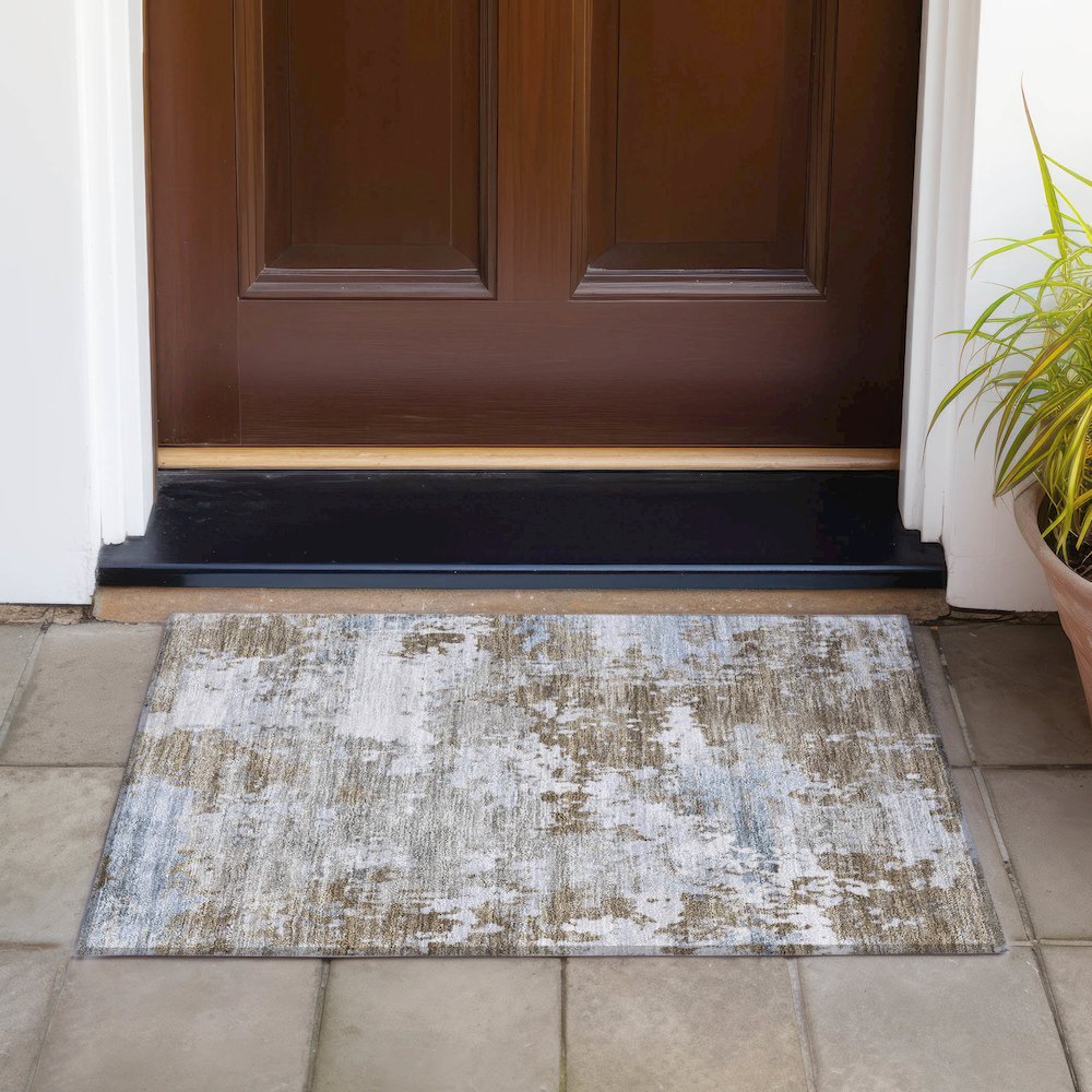 Machine Washable Indoor/Outdoor Chantille ACN2142 Chocolate 1'8" x 2'6" Rug. Picture 6