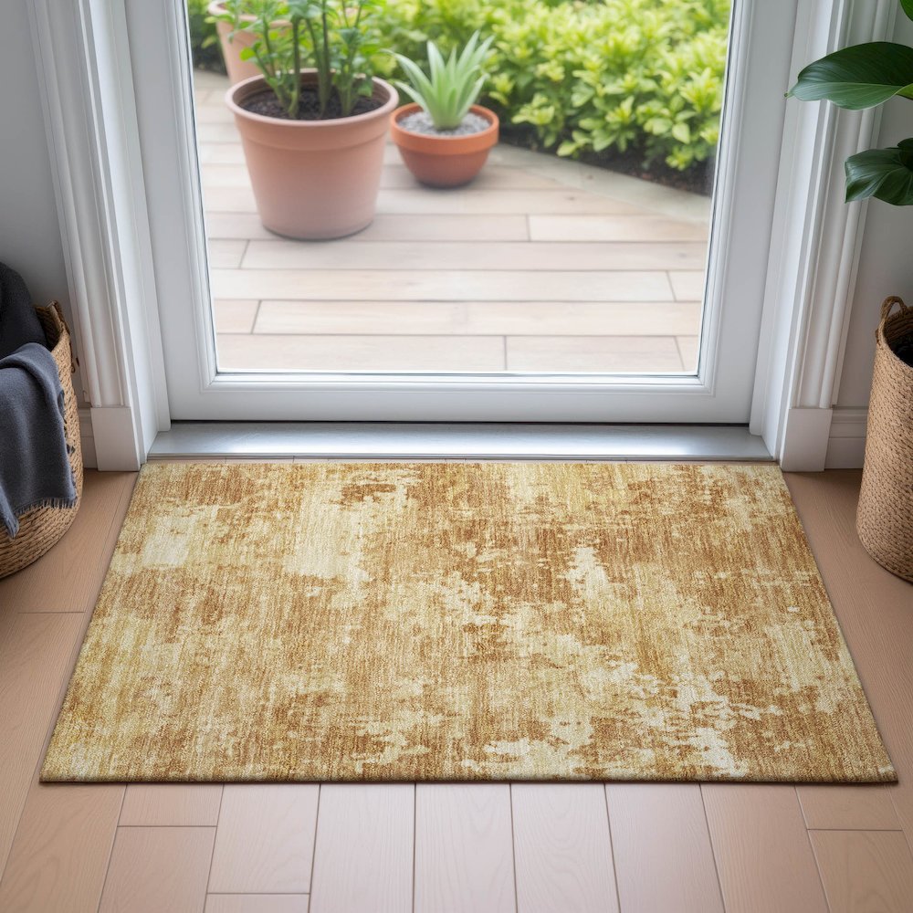 Machine Washable Indoor/Outdoor Chantille ACN2142 Copper 1'8" x 2'6" Rug. Picture 5