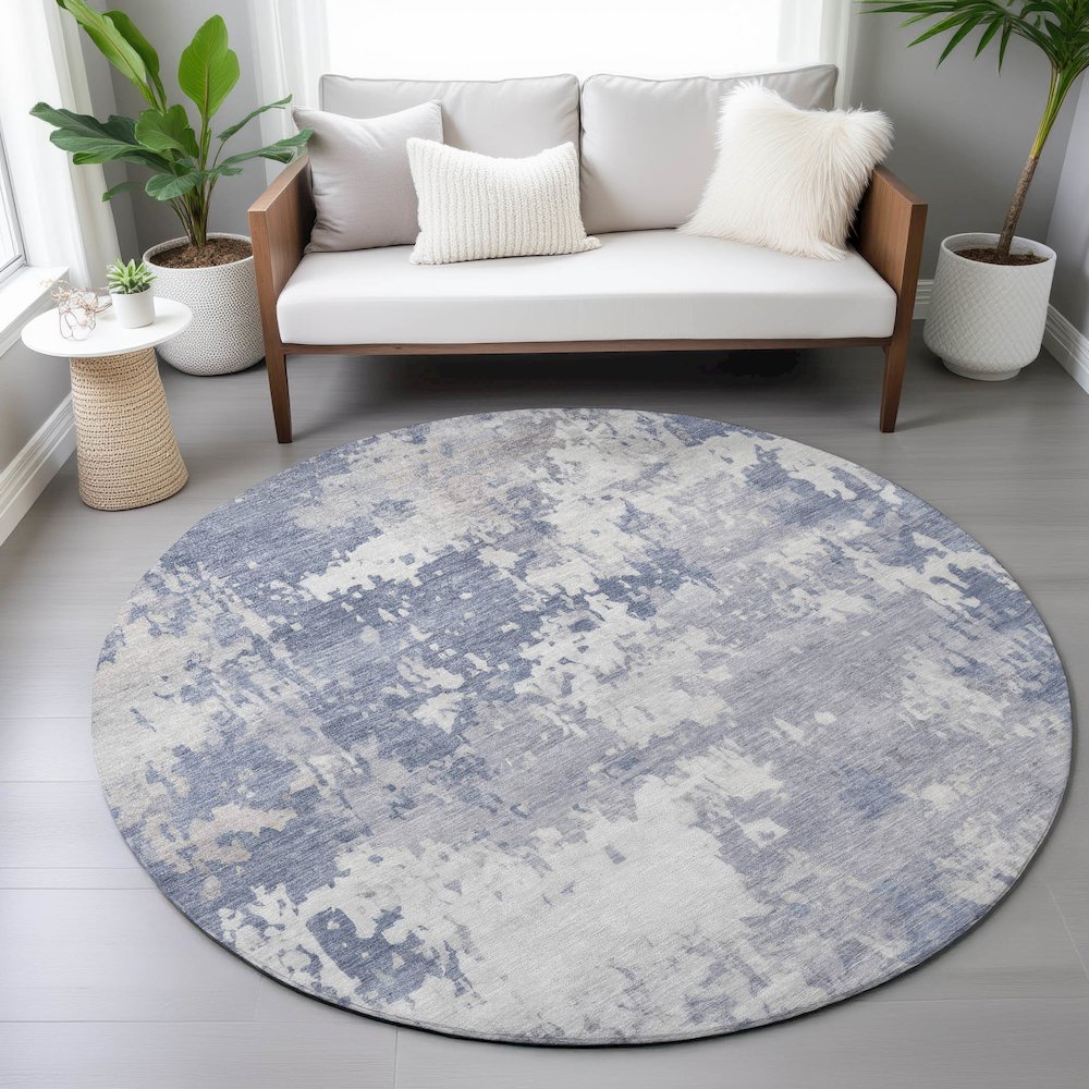 Machine Washable Indoor/Outdoor Chantille ACN2142 Denim 8' x 8' Round Rug. Picture 5
