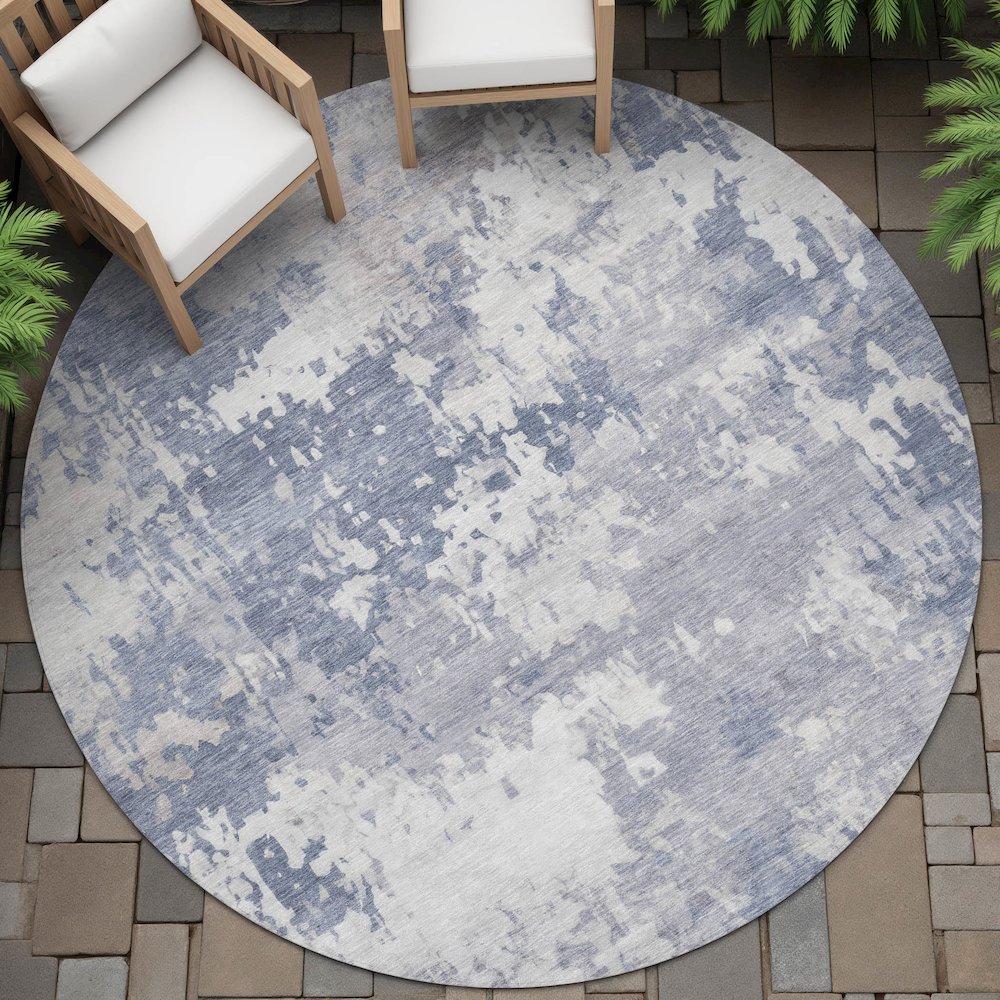 Machine Washable Indoor/Outdoor Chantille ACN2142 Denim 8' x 8' Round Rug. Picture 6