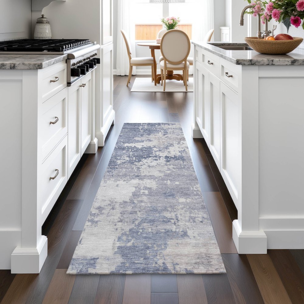Machine Washable Indoor/Outdoor Chantille ACN2142 Denim 2'3" x 7'6" Runner Rug. Picture 5