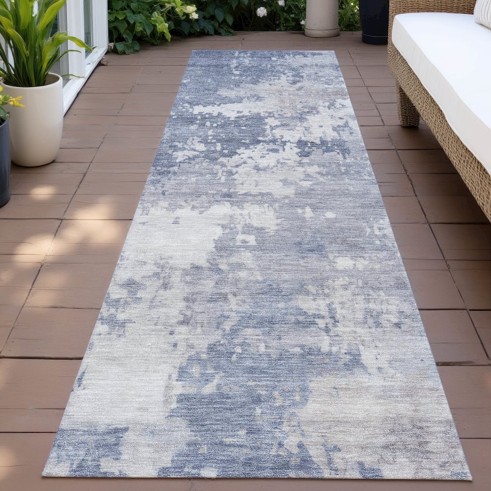 Machine Washable Indoor/Outdoor Chantille ACN2142 Denim 2'3" x 7'6" Runner Rug. Picture 6