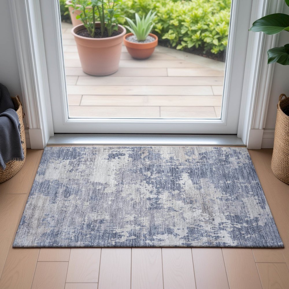 Machine Washable Indoor/Outdoor Chantille ACN2142 Denim 1'8" x 2'6" Rug. Picture 5