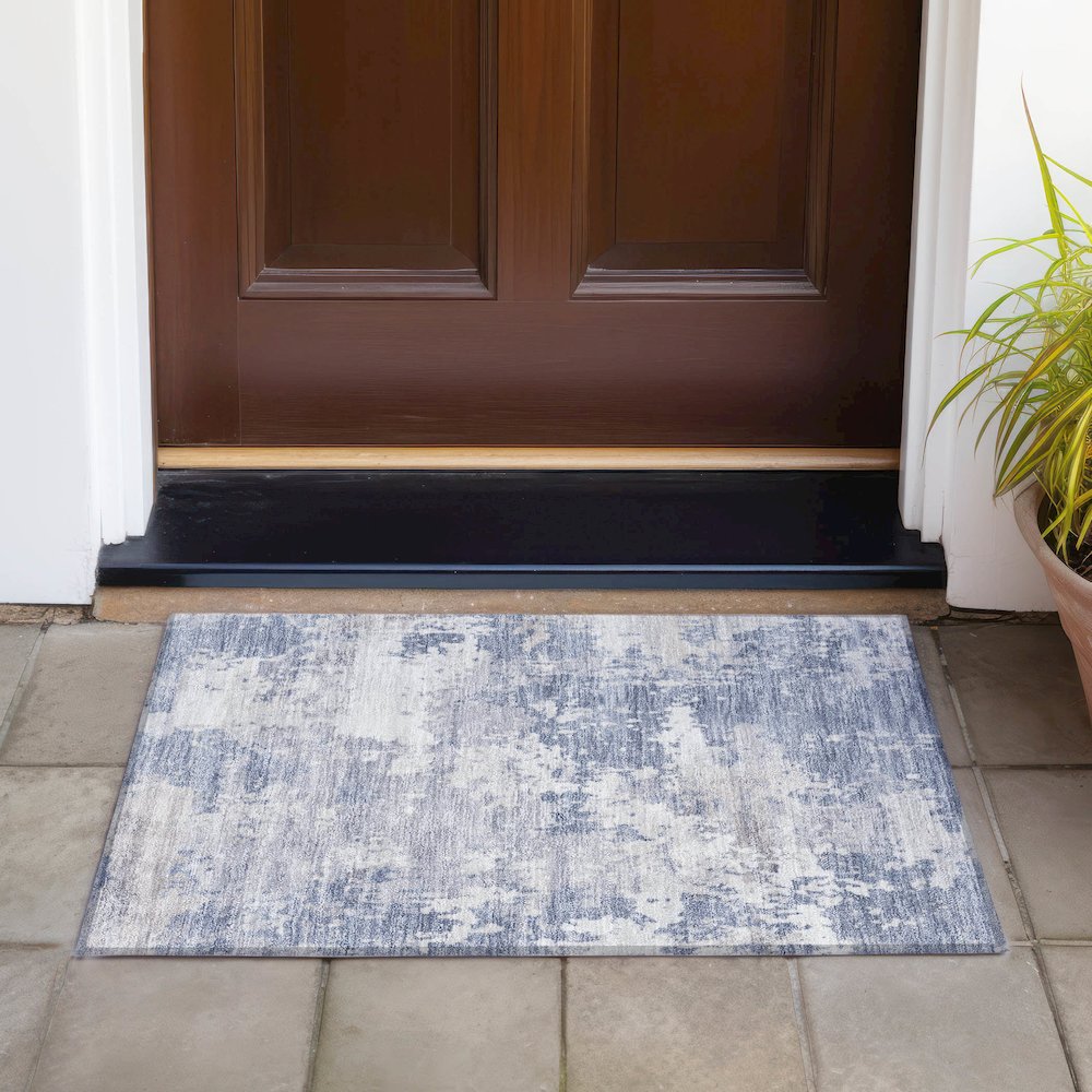 Machine Washable Indoor/Outdoor Chantille ACN2142 Denim 1'8" x 2'6" Rug. Picture 6