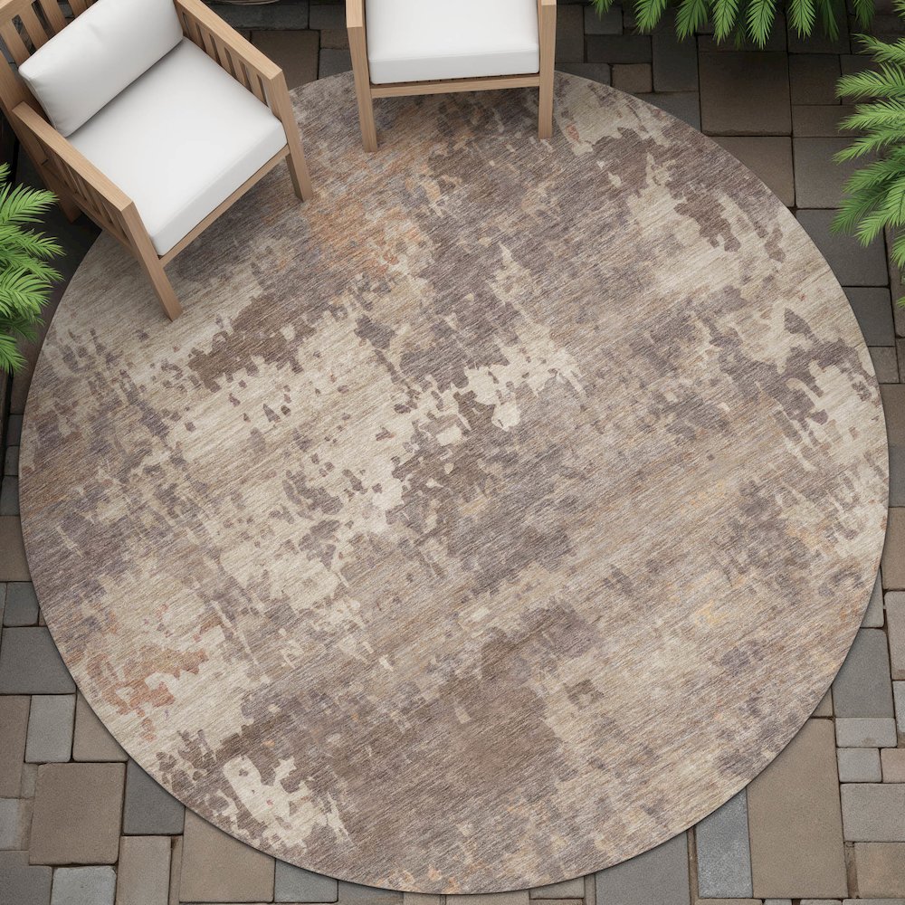 Machine Washable Indoor/Outdoor Chantille ACN2143 Brown 8' x 8' Round Rug. Picture 6