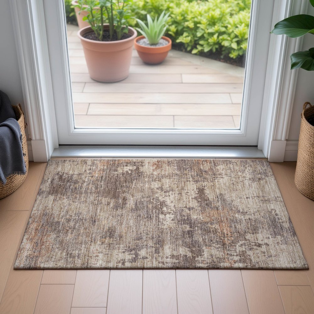 Machine Washable Indoor/Outdoor Chantille ACN2143 Brown 1'8" x 2'6" Rug. Picture 5