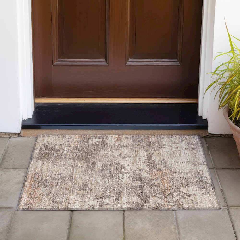 Machine Washable Indoor/Outdoor Chantille ACN2143 Brown 1'8" x 2'6" Rug. Picture 6