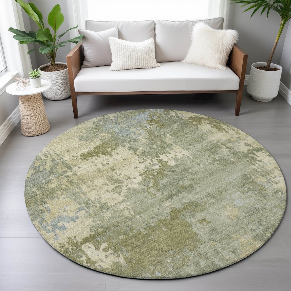 Machine Washable Indoor/Outdoor Chantille ACN2143 Green 8' x 8' Round Rug. Picture 5