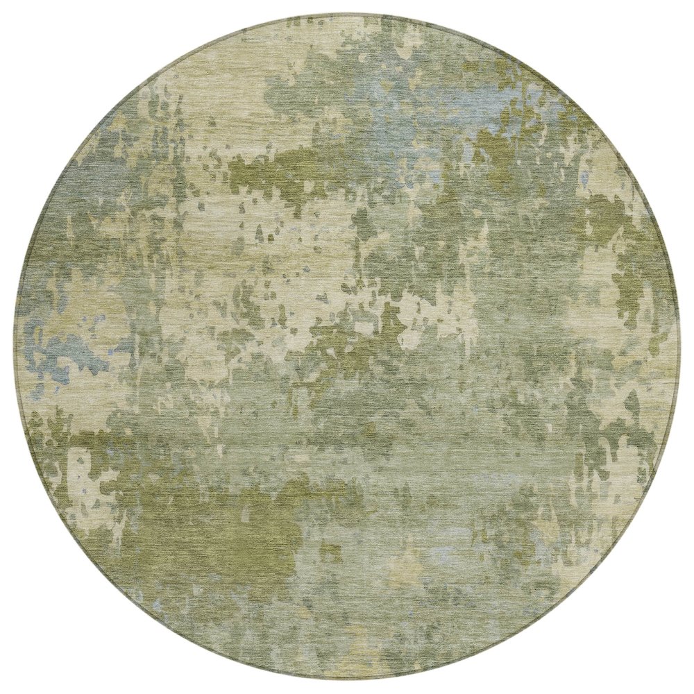Machine Washable Indoor/Outdoor Chantille ACN2143 Green 8' x 8' Round Rug. Picture 1