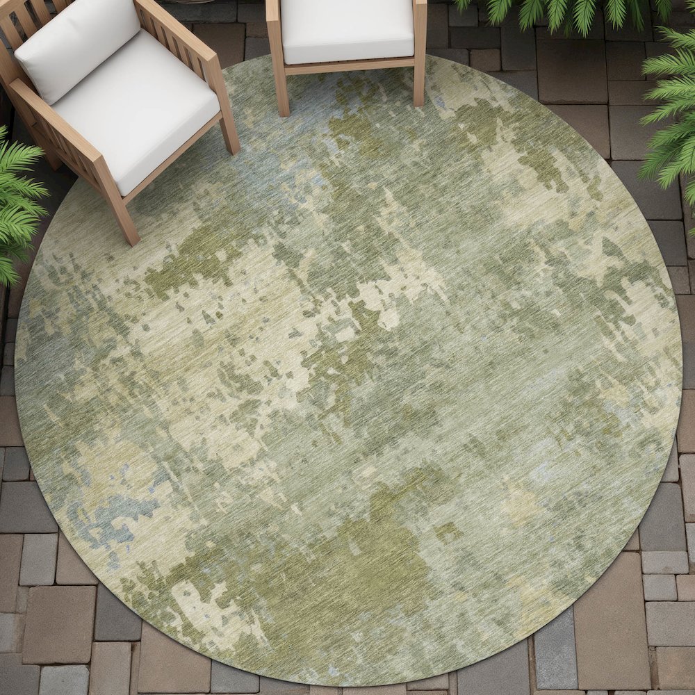 Machine Washable Indoor/Outdoor Chantille ACN2143 Green 8' x 8' Round Rug. Picture 6