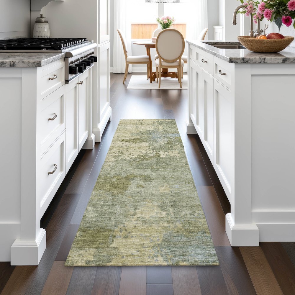 Machine Washable Indoor/Outdoor Chantille ACN2143 Green 2'3" x 7'6" Runner Rug. Picture 5