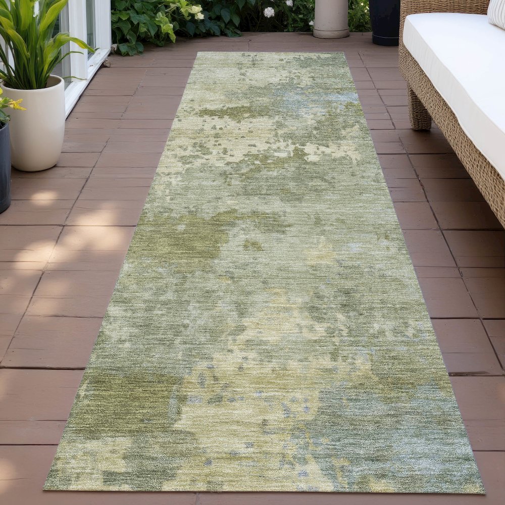 Machine Washable Indoor/Outdoor Chantille ACN2143 Green 2'3" x 7'6" Runner Rug. Picture 6