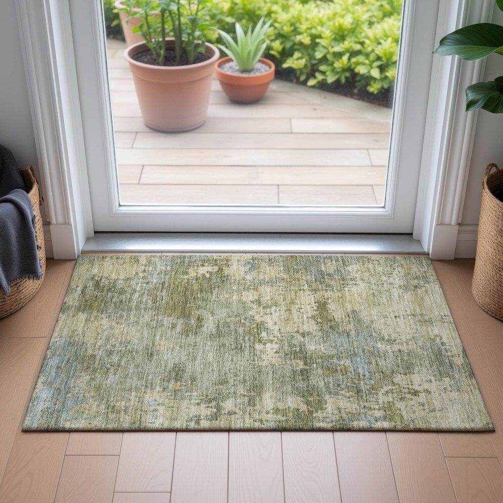 Machine Washable Indoor/Outdoor Chantille ACN2143 Green 1'8" x 2'6" Rug. Picture 5