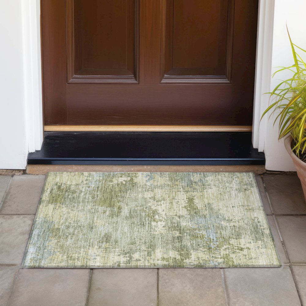 Machine Washable Indoor/Outdoor Chantille ACN2143 Green 1'8" x 2'6" Rug. Picture 6
