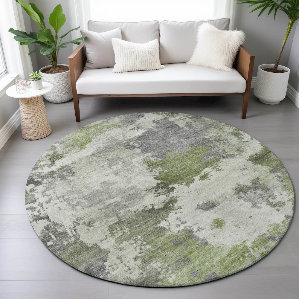 Machine Washable Indoor/Outdoor Chantille ACN2144 Olive 8' x 8' Round Rug. Picture 5