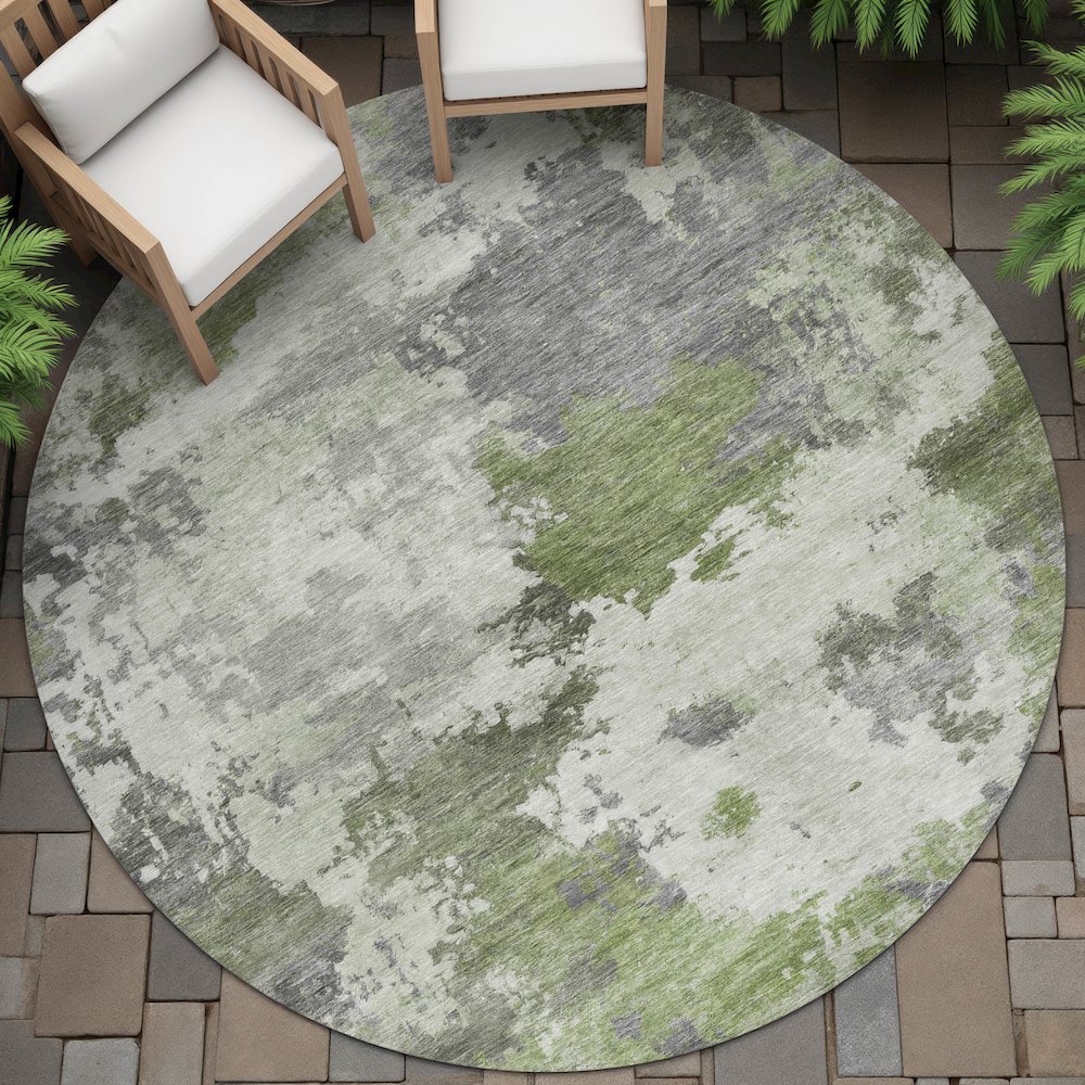 Machine Washable Indoor/Outdoor Chantille ACN2144 Olive 8' x 8' Round Rug. Picture 6