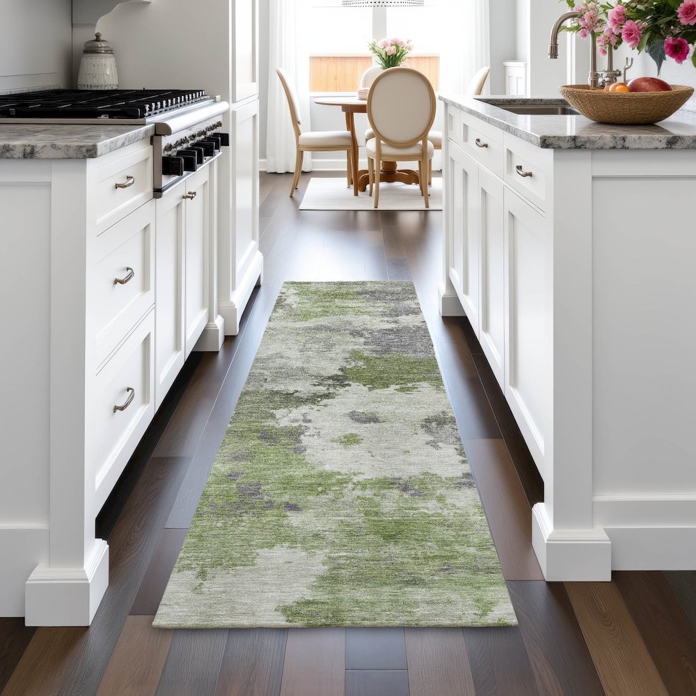 Machine Washable Indoor/Outdoor Chantille ACN2144 Olive 2'3" x 7'6" Runner Rug. Picture 5