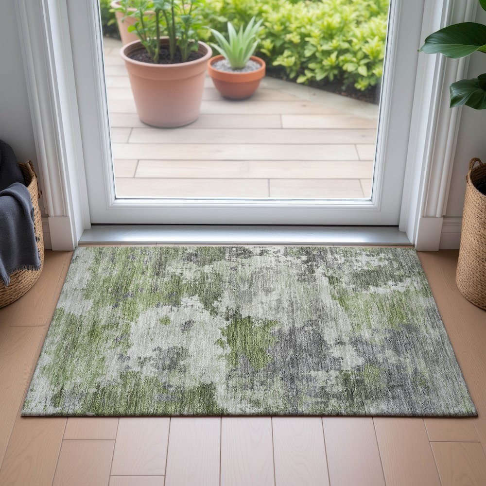 Machine Washable Indoor/Outdoor Chantille ACN2144 Olive 1'8" x 2'6" Rug. Picture 5