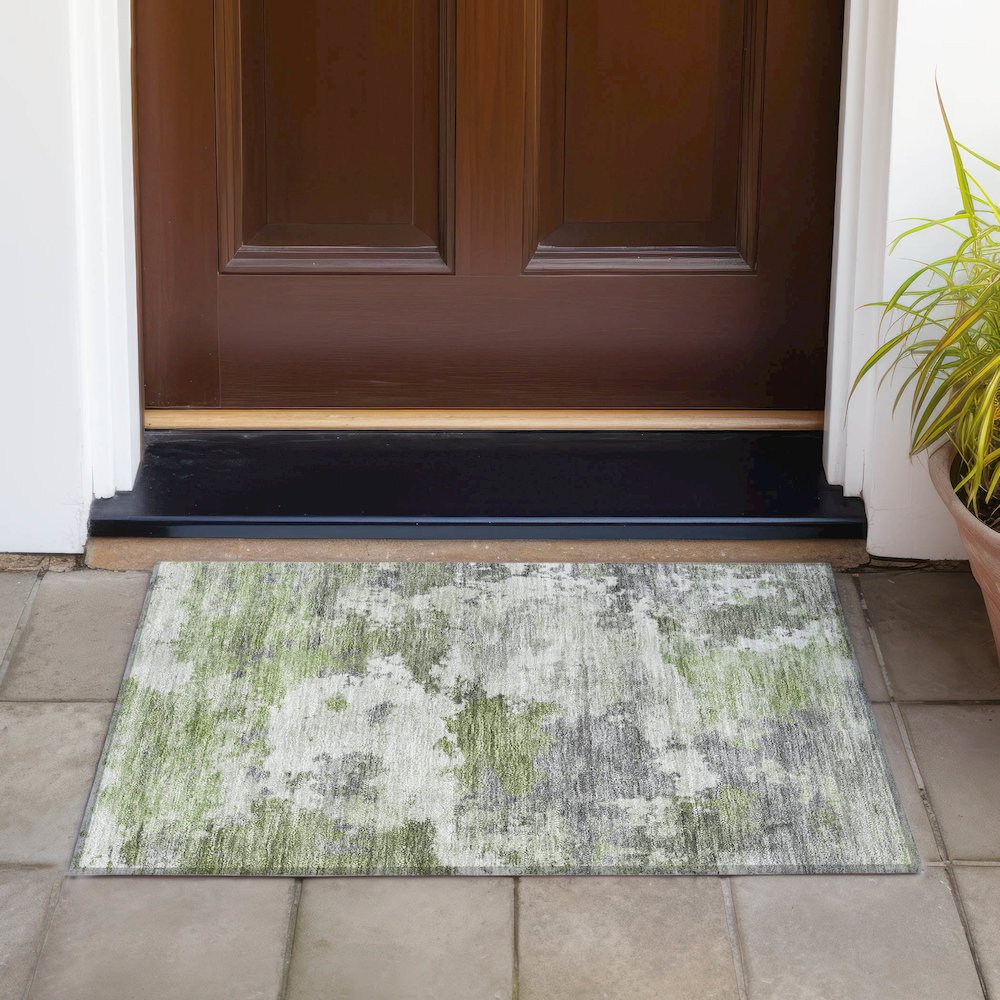 Machine Washable Indoor/Outdoor Chantille ACN2144 Olive 1'8" x 2'6" Rug. Picture 6