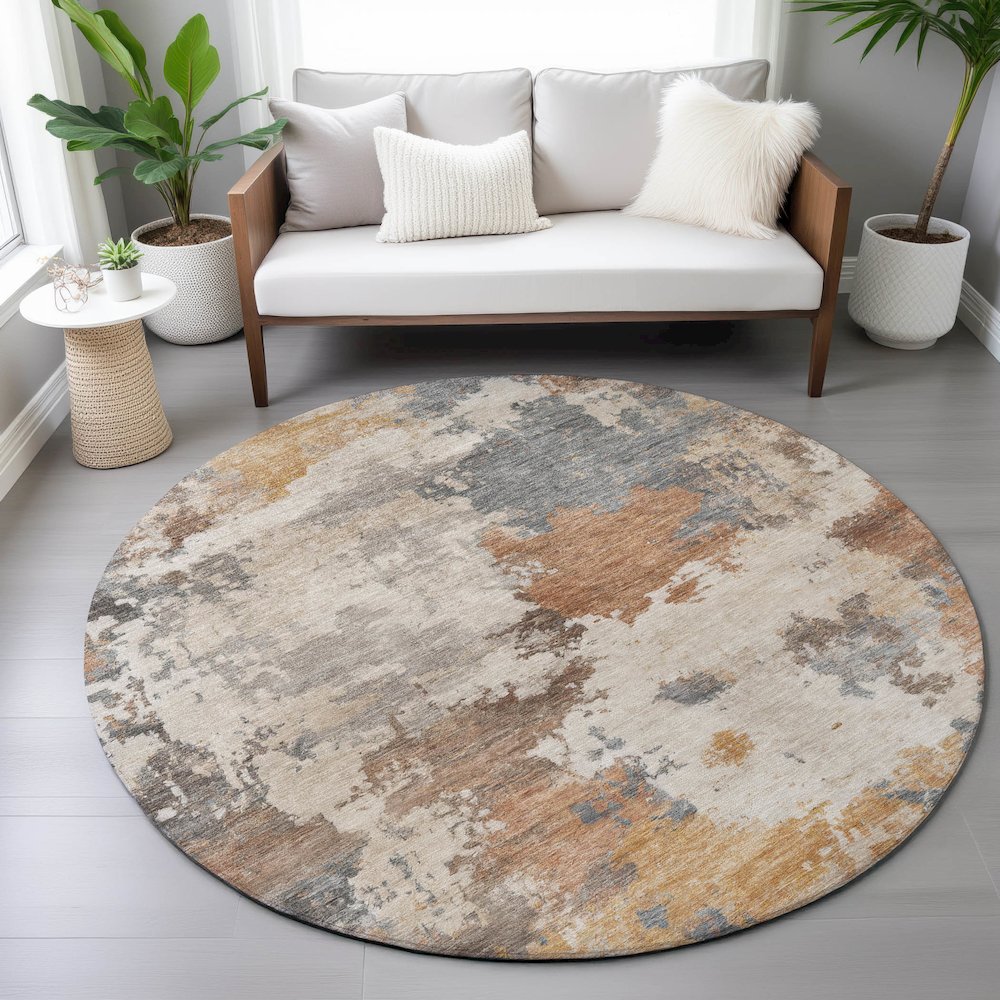 Machine Washable Indoor/Outdoor Chantille ACN2144 Paprika 8' x 8' Round Rug. Picture 5