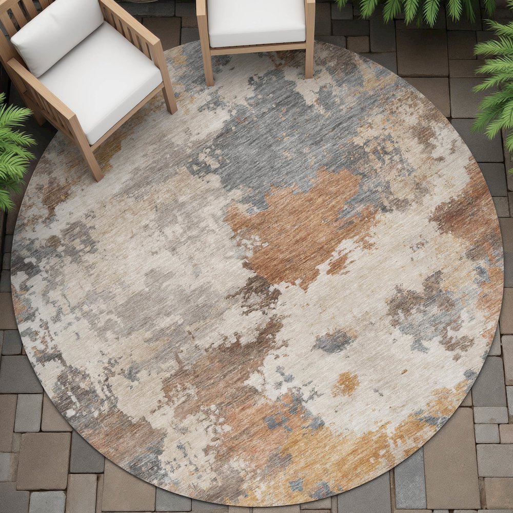 Machine Washable Indoor/Outdoor Chantille ACN2144 Paprika 8' x 8' Round Rug. Picture 6