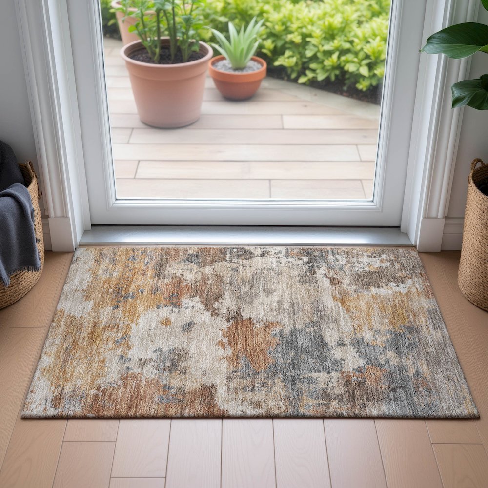 Machine Washable Indoor/Outdoor Chantille ACN2144 Paprika 1'8" x 2'6" Rug. Picture 5